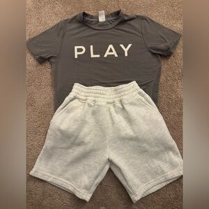 Gray 'PLAY' T-Shirt and Light Gray Shorts Set